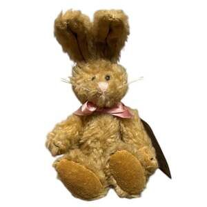 Boyds Bears Tan Bunny Pink Bow Plush 7" NWT Archive Cottagecore